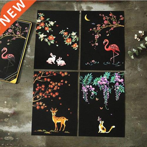 4 sheets 20x14cm scraping painting paint scratch night view