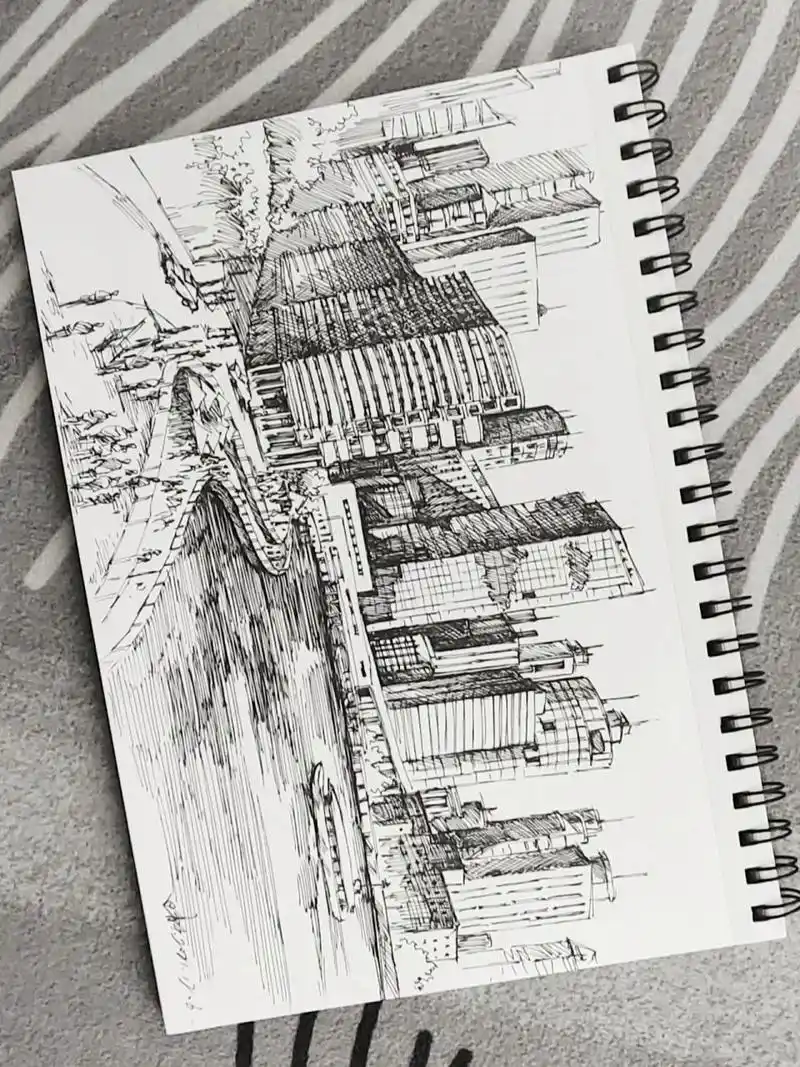 刚画的速写城市建筑高楼大厦画法 拍些细节 弱弱的说几句,钢笔建筑