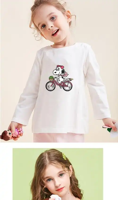 史努比snoopy女童长袖t恤纯棉春秋新款儿童上衣大童浅紫春装学生打底