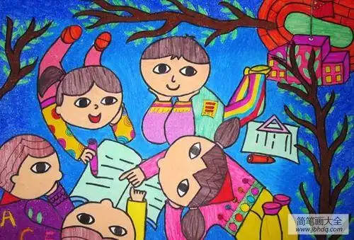 小学生七彩童年简笔画