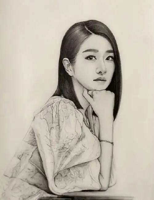 女性人物肖像铅笔画画面精致真实的铅笔画图集