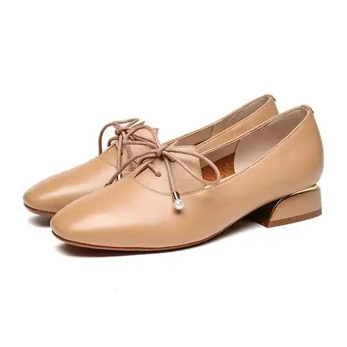 清仓红蜻蜓女鞋新款春季中粗方头蝴蝶结珍珠甜美单鞋