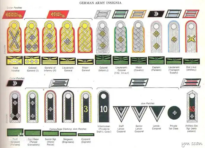 二战德国军衔,陆军,海军,空军,党卫军,world war ii german rank.