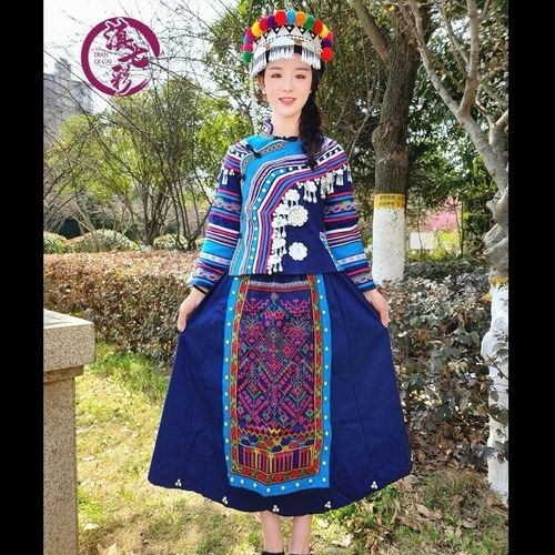 精品哈尼族女盛装云南少数民族土布哈尼族服装藏青碧约系咔哆支系