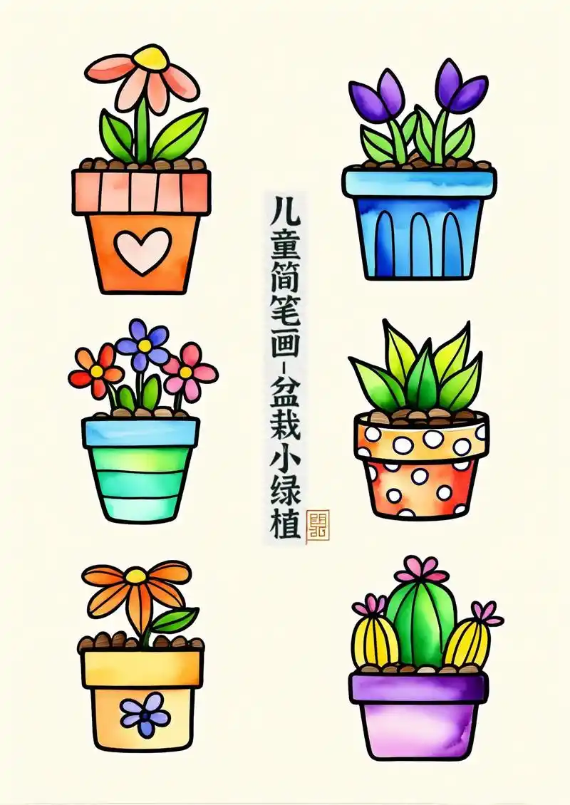 小朋友们,来学一学简单又可爱的盆栽小绿植的画法吧!