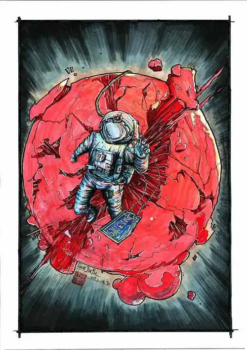 手绘插画流浪地球宇宙爆炸
