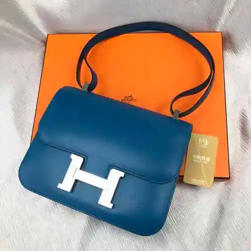 全新hermes 爱马仕 手袋 constance 24 7w 蓝色 tadelakt 银扣