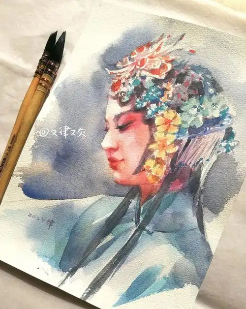 一颦一笑都让人心动,国家宝藏《京剧》,分享一组京剧水彩