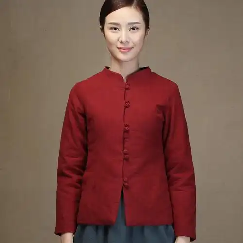 唐装妈妈装对襟棉衣居士服棉袄中国风棉衣女外套棉麻茶人服女秋冬_7折