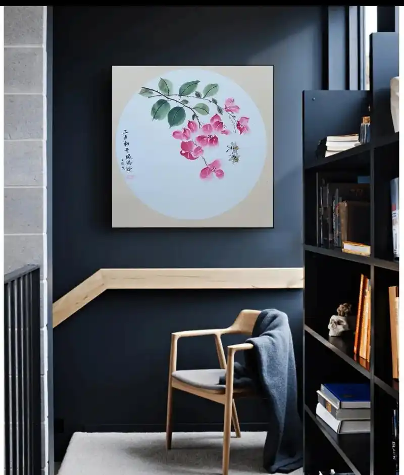 含蕊红三叶临风艳一城国画小作三角梅