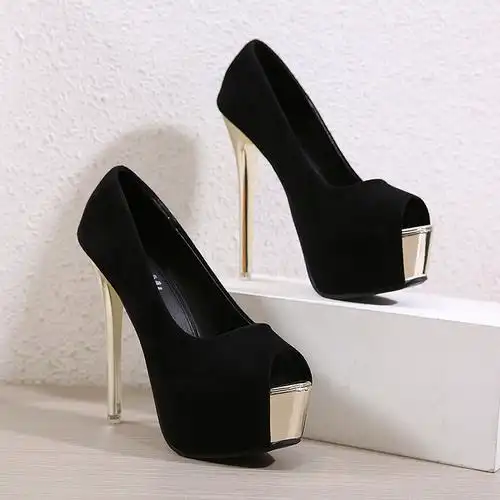 14cm恨天高高跟鞋鱼嘴单鞋防水台绒面模特走秀高跟鞋时尚凉鞋