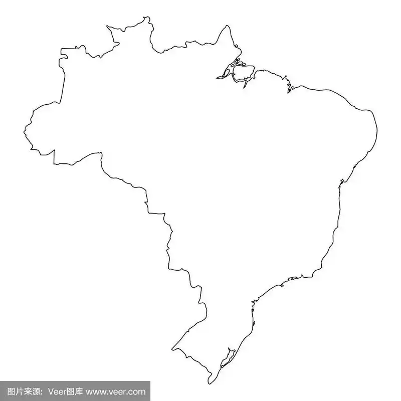 巴西-固体黑色轮廓边界地图的国家