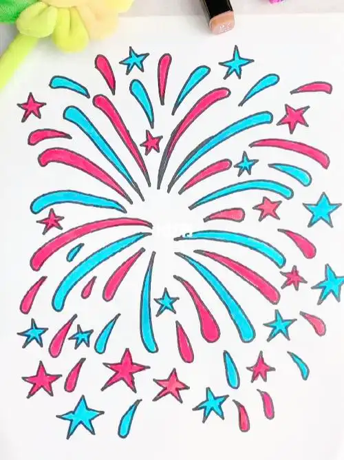 佳人节快乐烟花简笔画