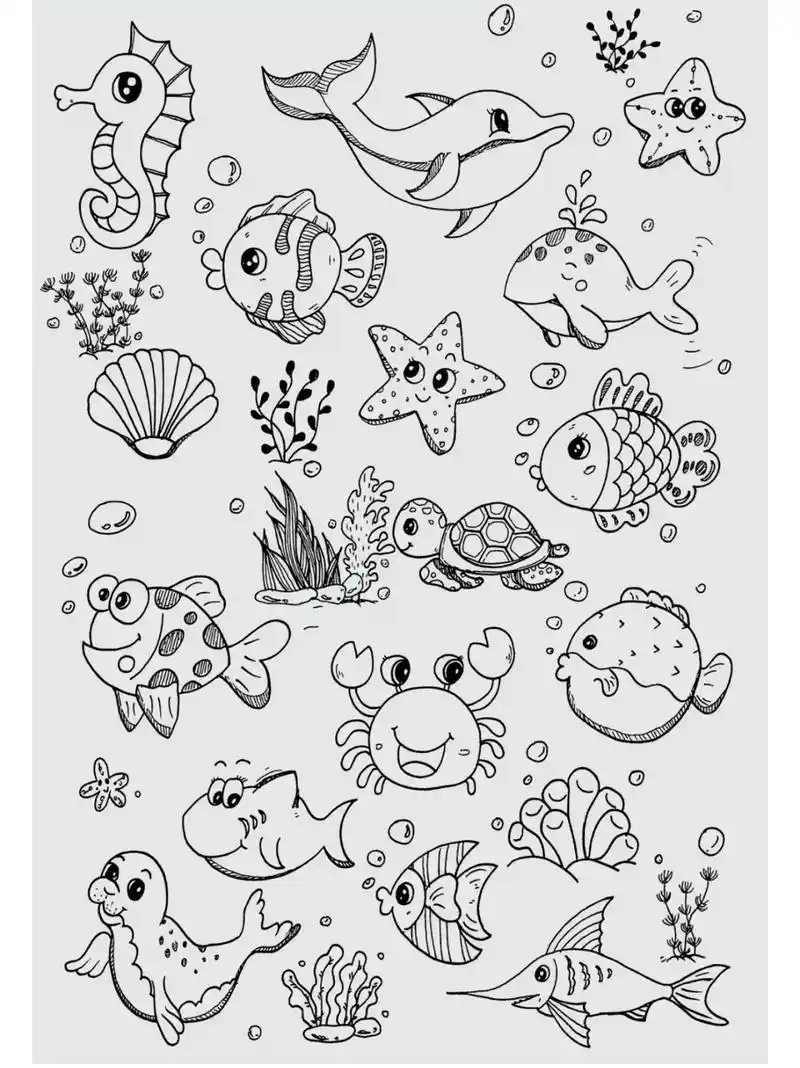 海底世界真奇妙.海洋世界绘画素材来啦#线稿 #马克笔手绘 #