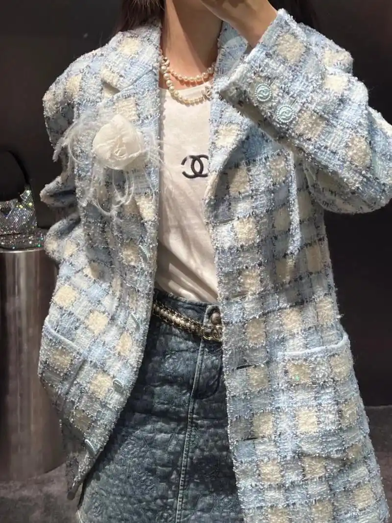 chanel22b冰蓝格纹外套 井柏然同款颜色好美