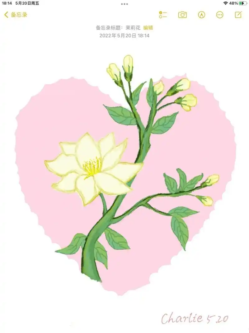 备忘录画画‖手绘‖茉莉花(附教程) 你喜茉莉香,我爱莫离意. 	 往后翻
