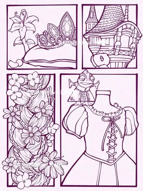 分镜插画迪士尼公主线稿是长发乐佩吖