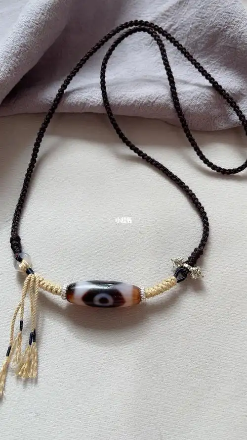 紫色满砂三眼天珠项链i新中式珠串