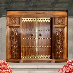 中式实木仿古大门四合院门楼老榆木农村庭院大门别墅茶楼进户门