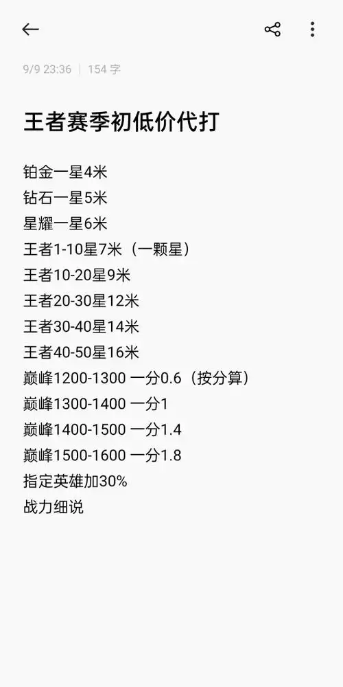 王者荣耀赛季初代打价格表