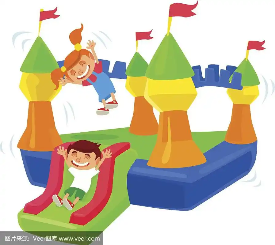 充气城堡蹦床.矢量平面卡通插图