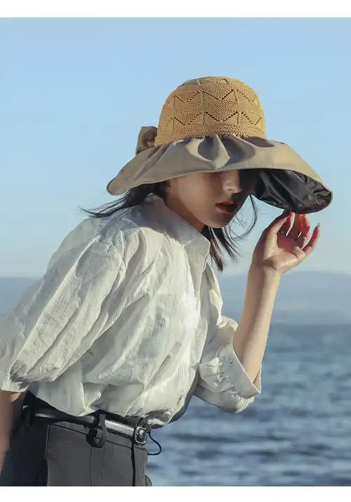 啄木鸟tucano黑胶遮阳帽防晒帽女遮脸防紫外线夏季太阳帽子草帽渔夫帽