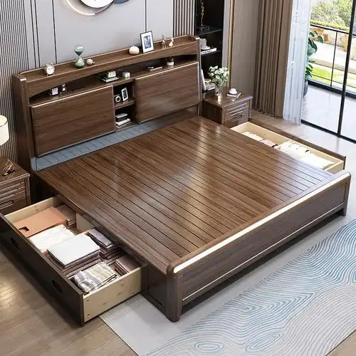 百冠环球金丝檀木实木床1.8米新中式双人床加厚大床现代简约1.