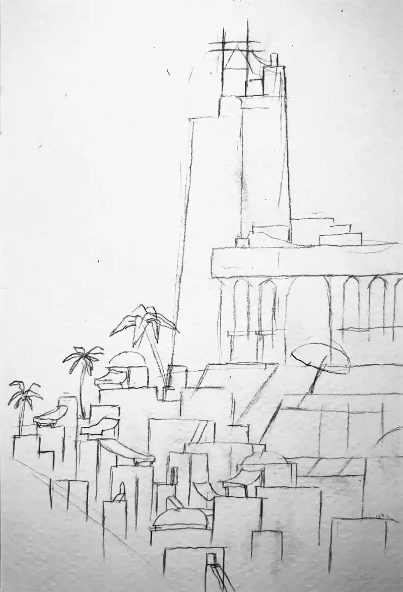 夏#画画 #手绘 #画个小画 #黑白线描画 #建筑速写 - 抖音