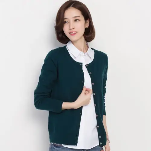 正品清仓恒源祥100%纯羊毛衫女开衫v领毛衣外套短款外搭针织衫