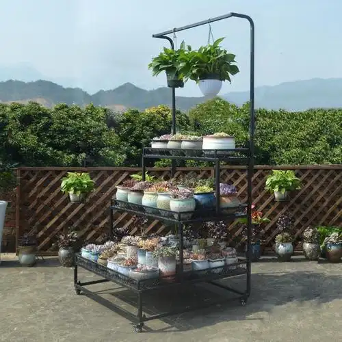 户外多肉花架置物架子阳台多层落地式阶梯室外带轮子移动植物庭院定制