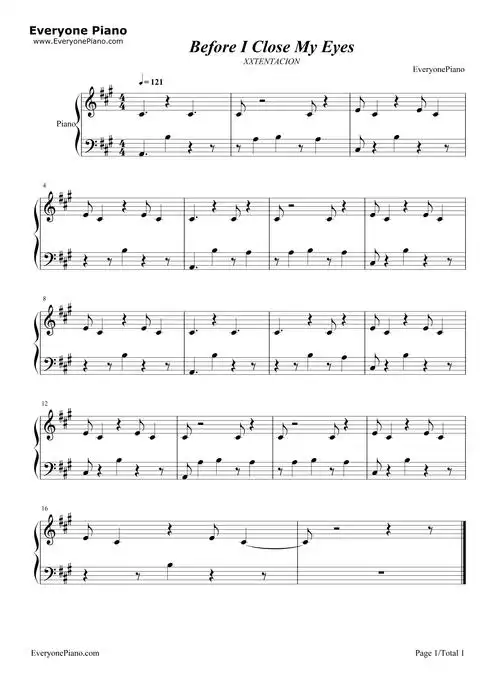 before i close my eyes-xxxtentacion-钢琴谱文件(五线谱,双手简谱