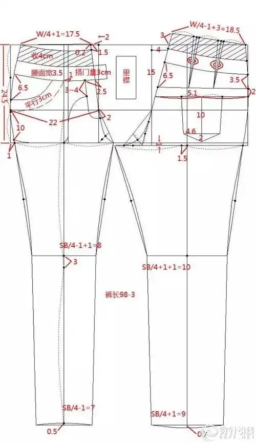 女士低腰牛仔裤,高腰裤制图的制版 | 穿针引线