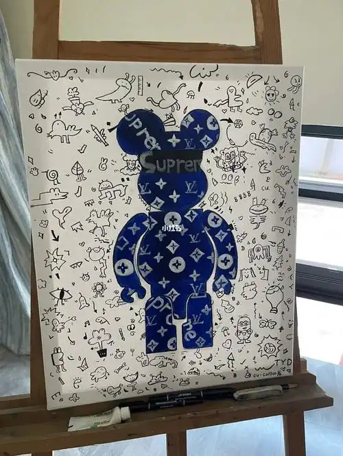 丙烯lv暴力熊潮牌艺术装饰画库咖啡