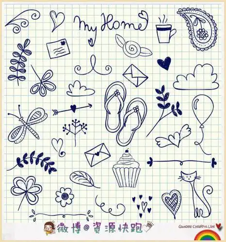 手帐简笔画素材手帐 插画 微博小图案