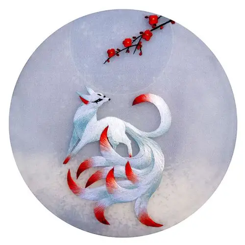 苏绣刺绣diy套件初学手工刺绣狐狸九尾狐带针迹扫描图送苏绣教程