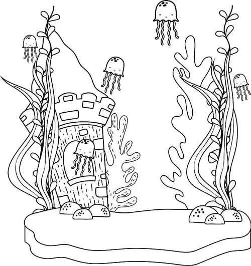 美丽的海底风景与城堡图片