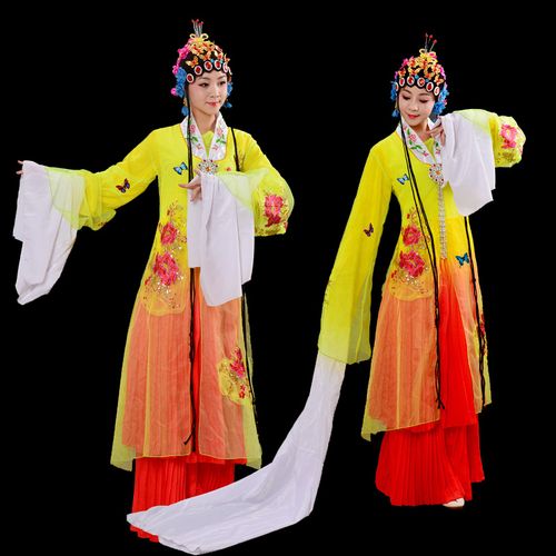 京剧戏曲水袖女花旦中国风戏服梨园春新款百花争妍舞蹈服头饰青衣