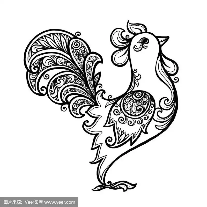 黑线艺术手绘公鸡为