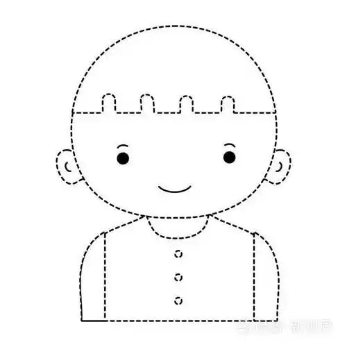 虚线形状快乐男孩与头发和t恤矢量插图