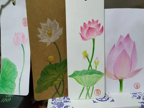 彩铅荷花书签