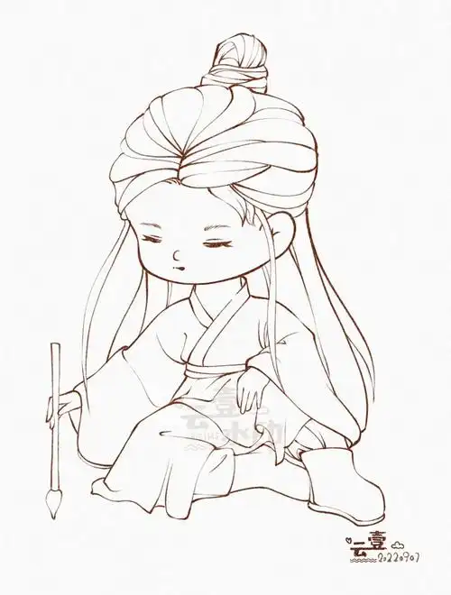 30天人体打卡挑战day 21|q版古装人物线稿