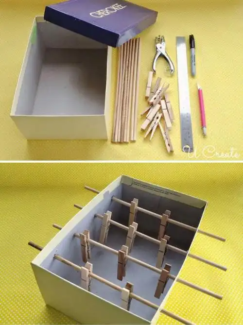 鞋盒做一个双人桌面足球玩具吧