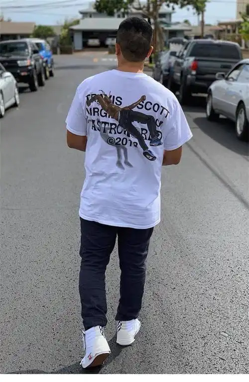 travis scott ts鬼脸反倒钩深棕口袋短袖男女高街嘻哈外贸t恤