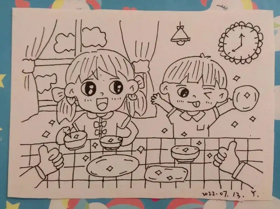 简笔画|珍惜粮食,光盘行动,吃饭万能背景