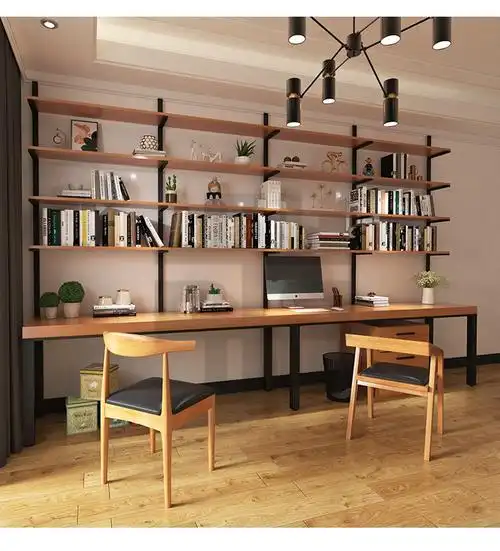 天颛oft书桌书架书柜一体整墙一字板长条窄学习房双人的 实木抽屉柜43