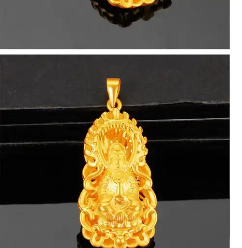 足金观音吊坠男3d硬金本命佛男女挂饰礼物黄金观音吊坠重约41克配黑绳