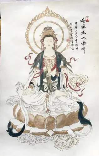 灵谷山房工笔手绘佛像系列课程第4期文殊菩萨像