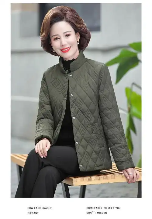 中老年女冬装棉服外套妈妈棉衣女短款加绒轻奢高档女装酒红色薄款xl