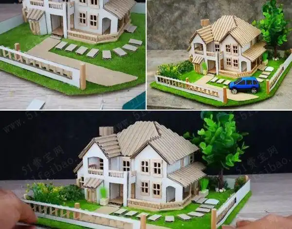 diy瓦楞纸手迷你屋小别墅图解 - 废物利用手工diy小制作 - 51费宝网