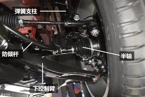 车辆前悬挂采用了麦弗逊式独立悬挂,材质方面主要部件均为钢制.